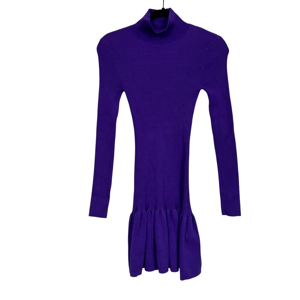 purple knit dress zara Long Sleeve Peplum Sweater Womens S Casual Modest Ribbed Mini dress